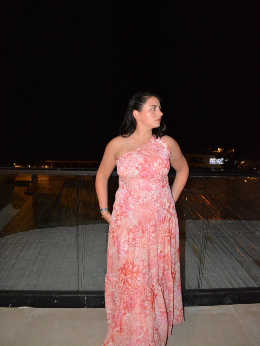 Taylor Pink Floral One-Shoulder Maxi Dress